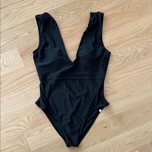 Summersalt Ruched Backflip Black V-Neck Swimsuit